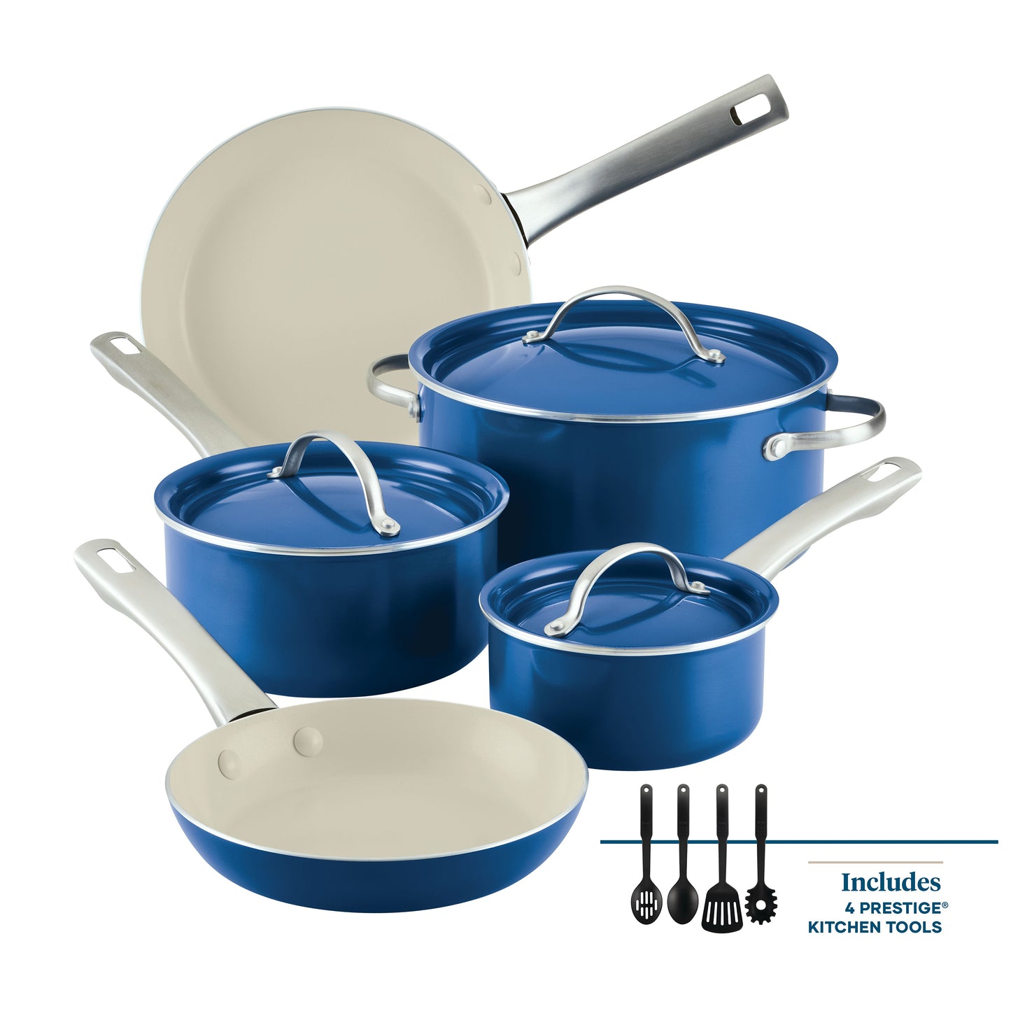 12pc Vibrance Ceramic Nonstick Cookware Set, Blue