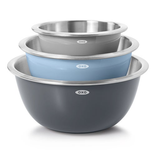 GOOD GRIPS 3PC STAINLESS STEEL MIXING BOWL SET GRAY